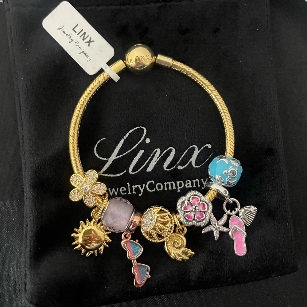 Linx Yellow Gold Bracelet with Summer and Beach Themed Charms
